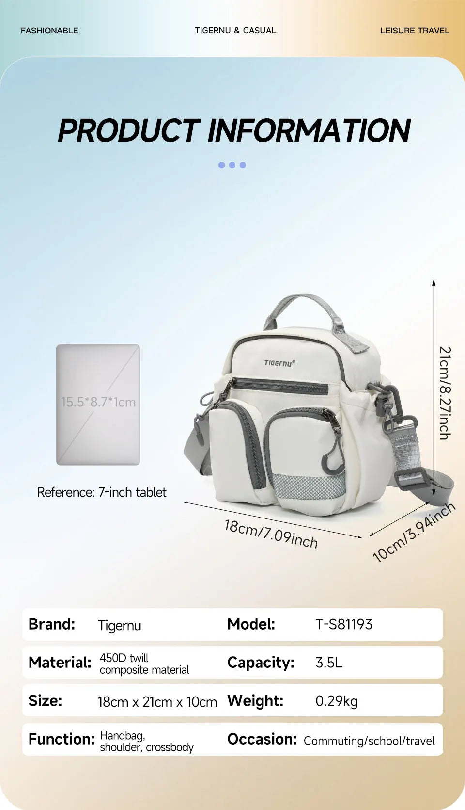 Tigernu Women Bags Casual Crossbody Bags Light Beige Bags Girls Shoulder Bags Female Commuting Bags Sling Bags Messenger Handbag