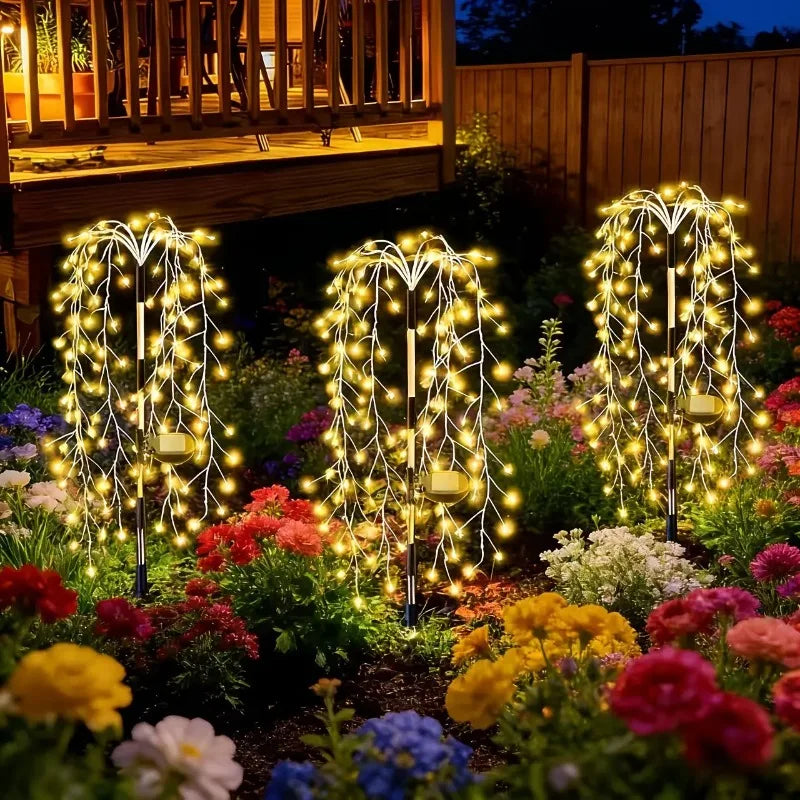 Solar Willow Lawn Lights Outdoor Waterproof for Courtyard Garden Terrace Balcony Wedding Festival Outside Decorative Lights