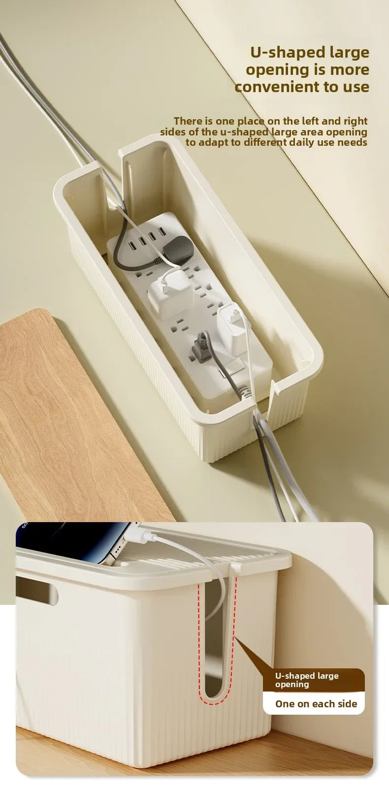 Cable Storage Box Desktop Charging Data Cable Storage Device Plug Socket Cable Management Device Black White Storage Organizer