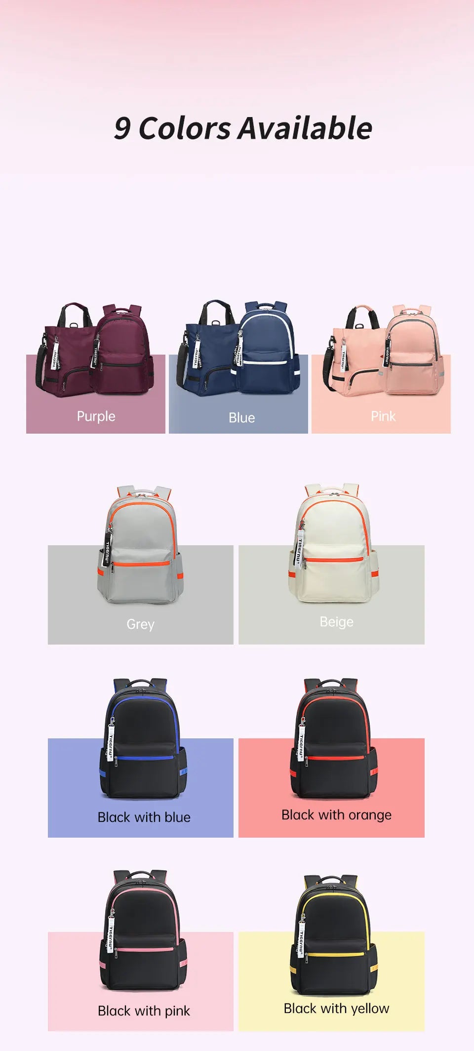 Tigernu Girl's Schoolbags Waterproof Women's Backpack Bags 15.6inch Laptop Backpack Multi-color Female Travel Backpacks Women