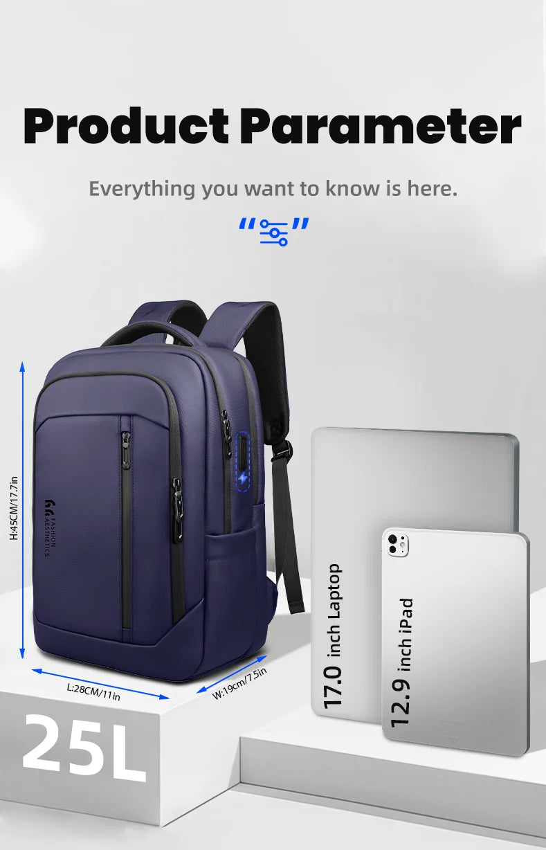 HK Travel Backpack for Men Airline Approved 17” Laptop Business Backpack Large Capacity Rucksack With USB Port Computer Backpack