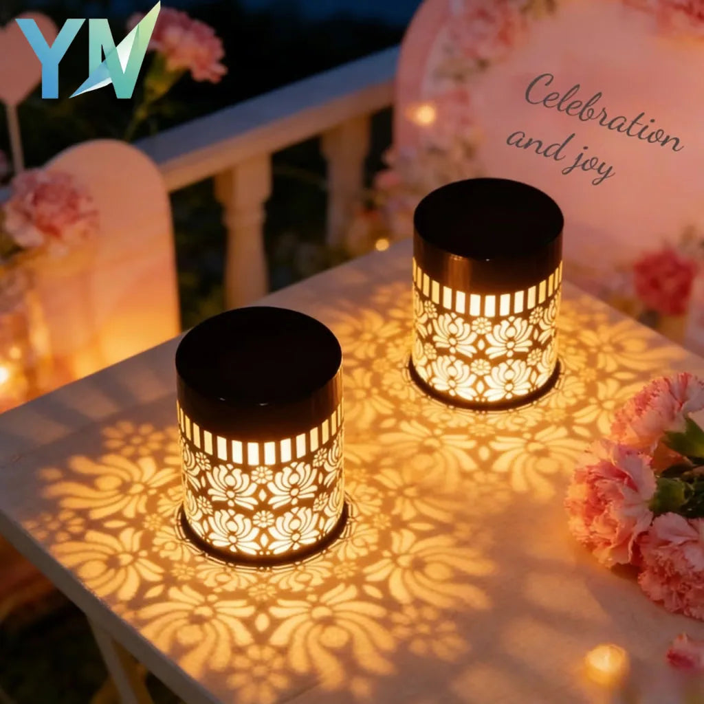 Solar Outdoor Wall Light Projector Waterproof Garden Lamp Patio Fence Decorative Hollow Lantern Lawn Yard Pathway Decor Lighting