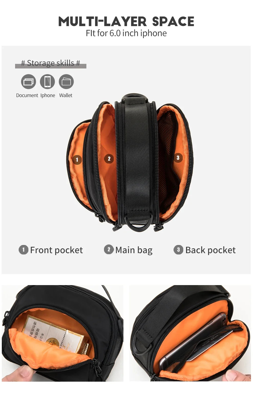 HK Lightweight Crossbody Bags for Men Waterproof Shoulder Chest Bag Casual Daily Messenger Bag Small Phone Pouch Wallet Handbag