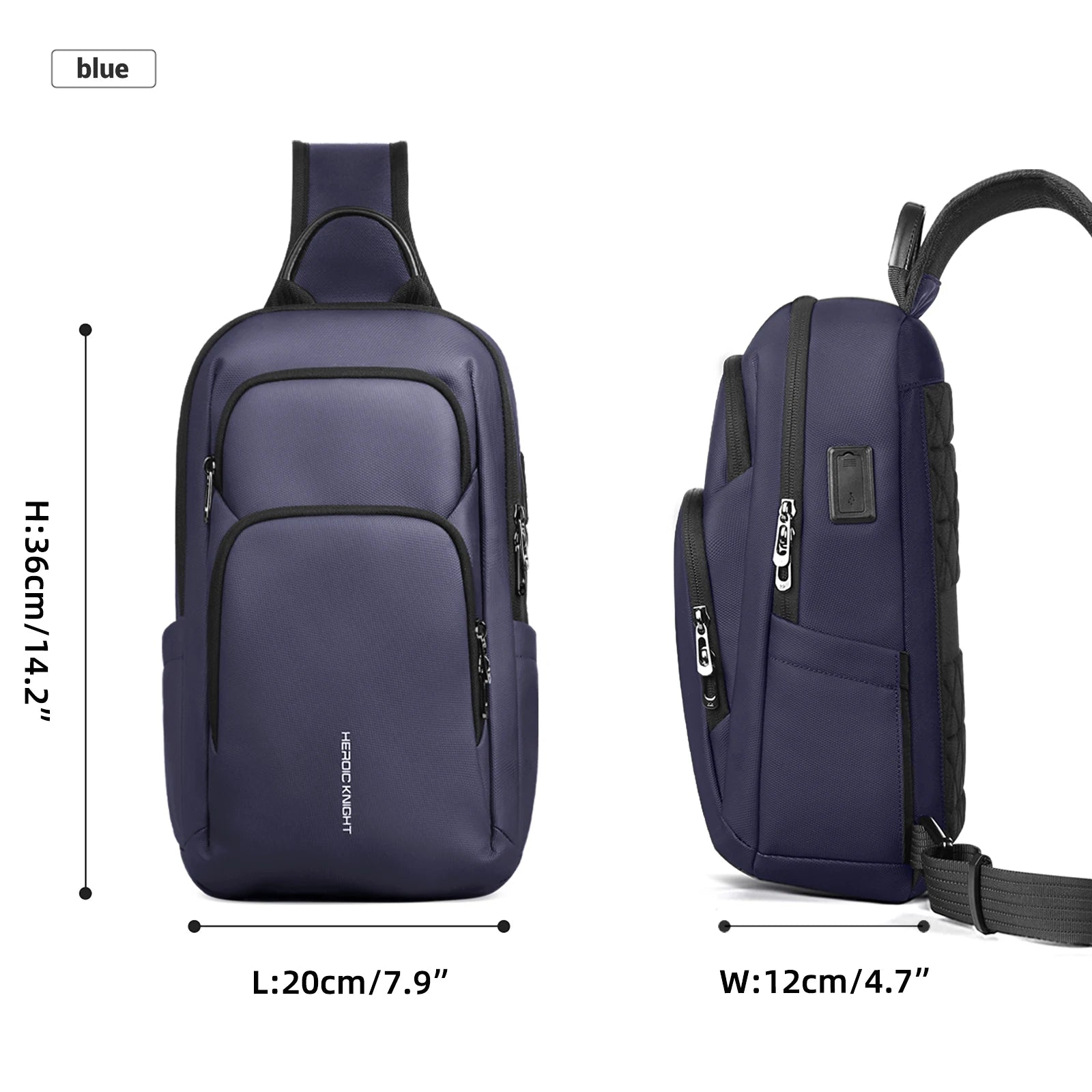 HK Fashion Chest Bags for Men 7.9 inch Crossbody Bag Waterproof Shoulder Bag with USB Charging Short Trip For Male Travel Packs