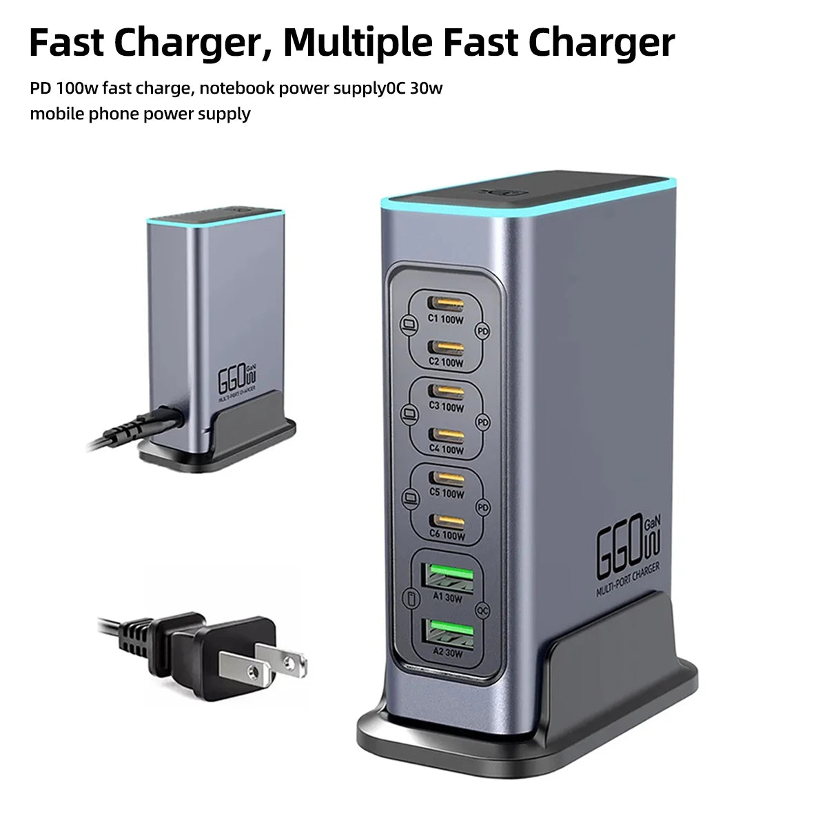 660W GaN Fast Desktop Charger USB C 8-Port Type C PD Fast Charge 3.0 for iPhone 16/15/14/13 Samsung - Desktop Multiport Charger