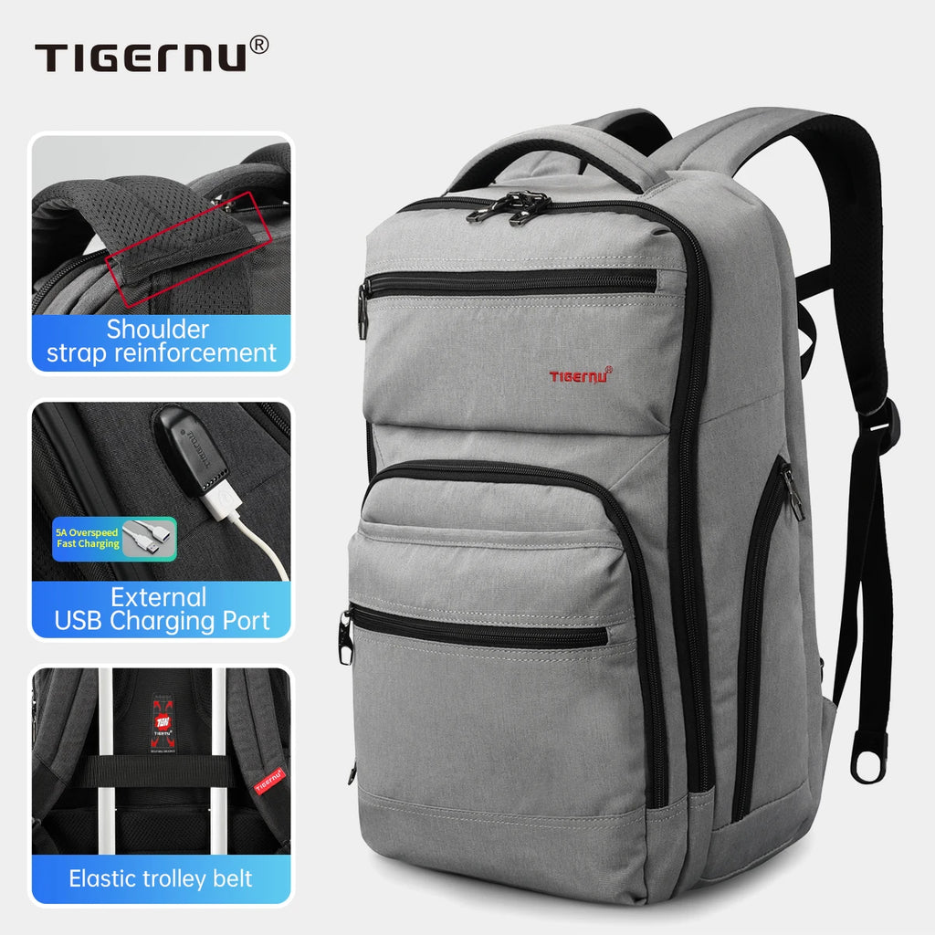 Tigernu Anti Theft Men Backpacks USB Charger Mochila 15.6inch Laptop Backpack Travel Backpacks Casual College Schoolbag Knapsack