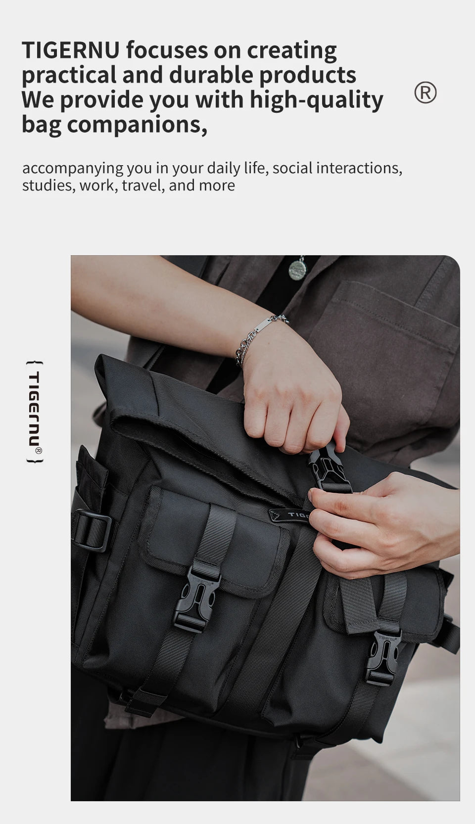 Tigernu Fashion Shoulder Bags For Men Crossbody Bags Male Expandable Bags 13.3inch Laptop Bag Messenger Bag Boys Handbag Sling