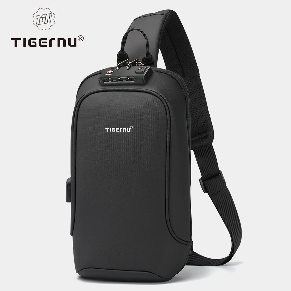 Tigernu Fashion Chest Bags Men High Quality Crossbody Bag Splashproof Chest Bag Anti-theft USB Charging Casual Shoulder Bag Male