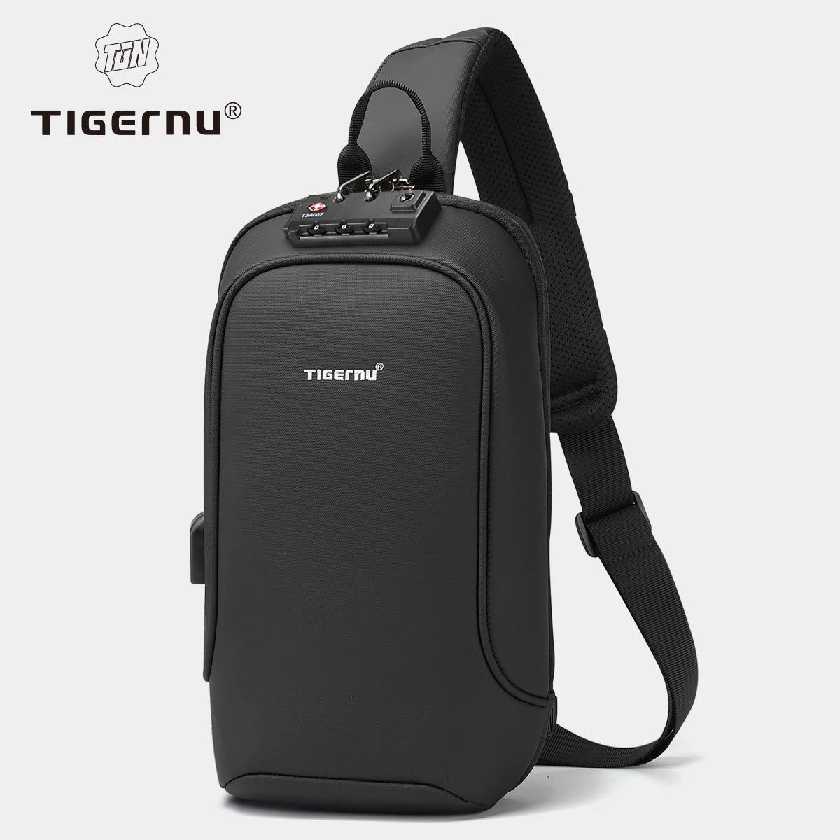 Tigernu Fashion Chest Bags Men High Quality Crossbody Bag Splashproof Chest Bag Anti-theft USB Charging Casual Shoulder Bag Male