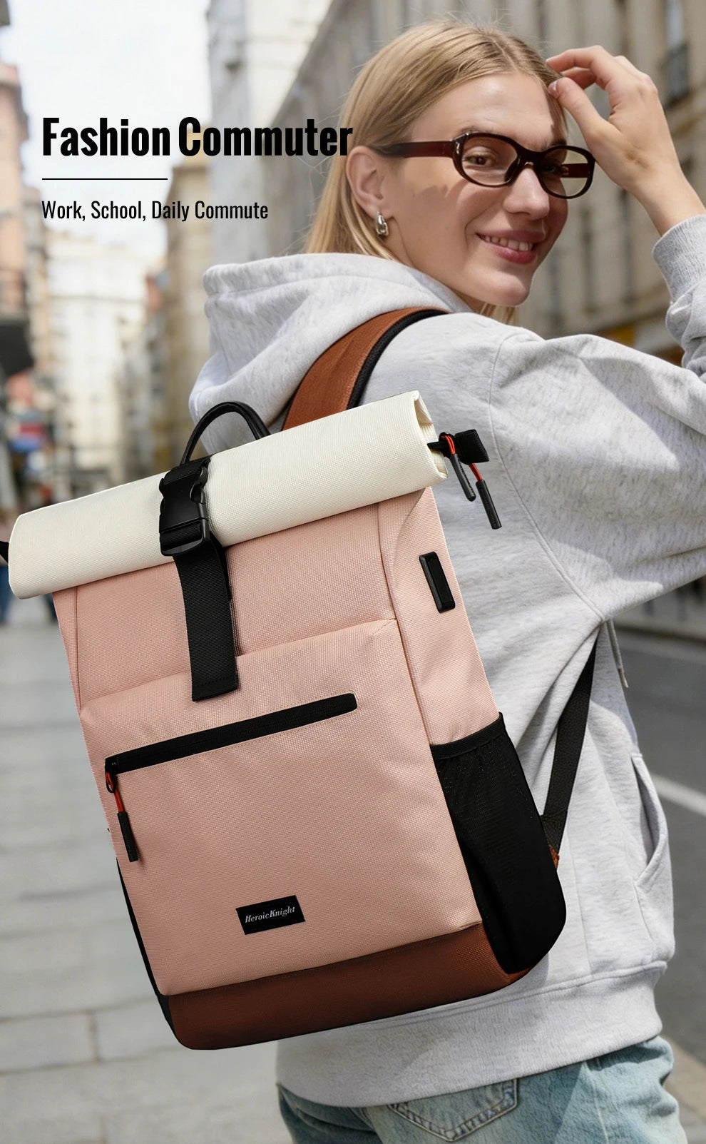HK Expandable Travel Backpack Roll-top Laptop Backpack for Women Waterproof 15.6 inch Computer School Bags with USB Port Daypack