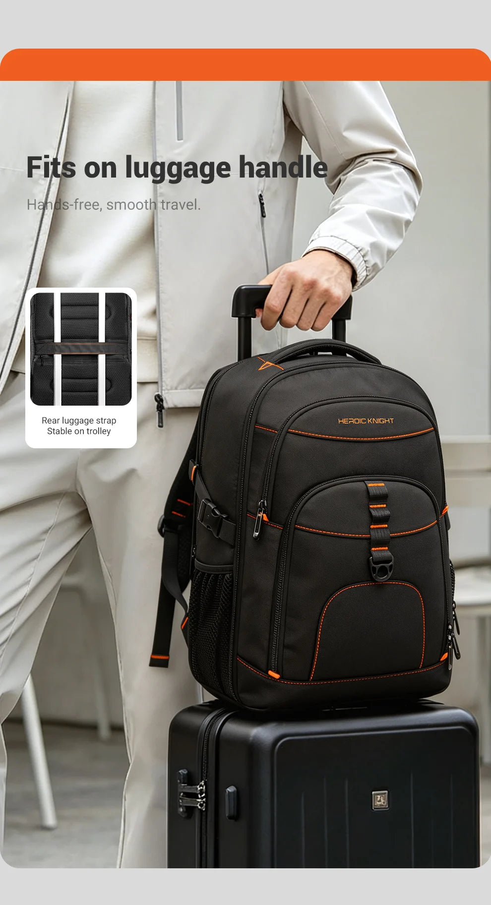 HK Large Capacity Travel Backpack Water Repellent 17.3 inch Laptop Business Bag for Men Work Leisure Hiking Rucksack School Bag