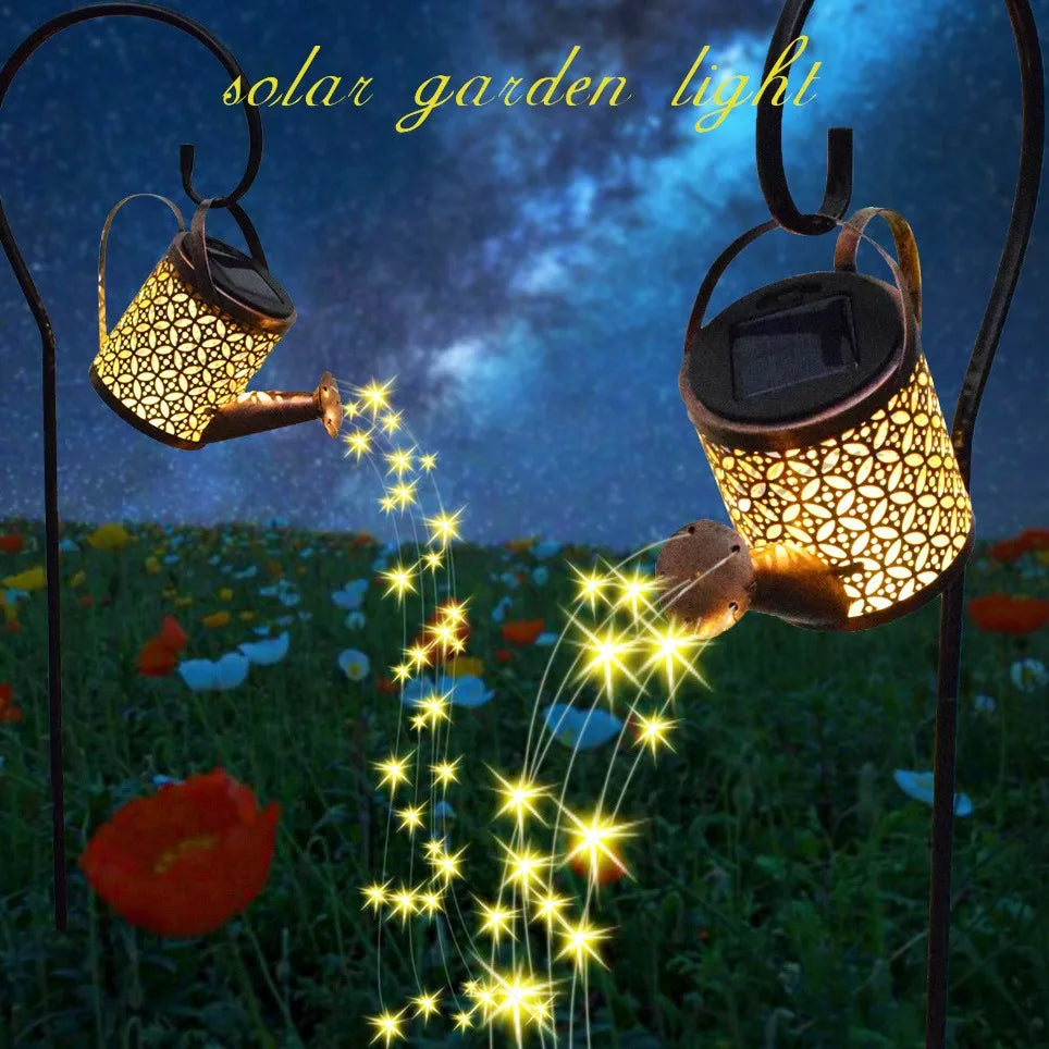Solar Watering Can Light Outdoor Garden Decoration – Hollow Iron LED Projection Lamp, Waterproof Landscape Ground Stake Light