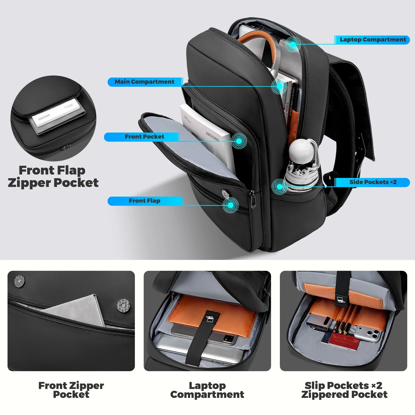 HK Vintage Backpack for Men 15.6 inch Laptop Backpack with Magnetic Flap Waterproof Travel Commuter Bag College Bookbag Daypack
