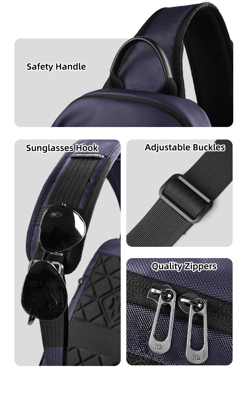 HK Multifunction Men's Shoulder Bag Oxford Crossbody Bag with USB Port Waterproof Chest Bag for Men Casual Phone Pouch SlingPack