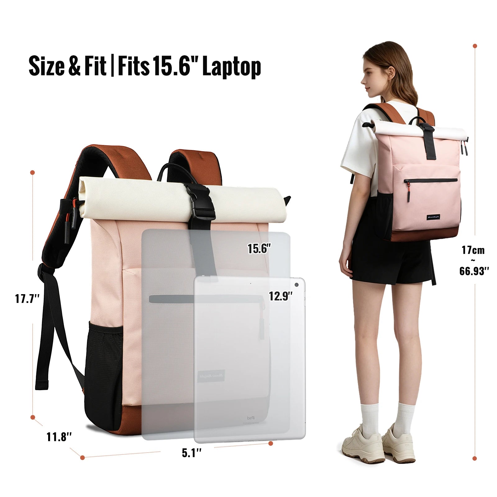 HK Multifunction Backpack for Women 15.6 inch Laptop Notebook Backpack Expandable School Bag Large Capacity Travel Daypack Pink