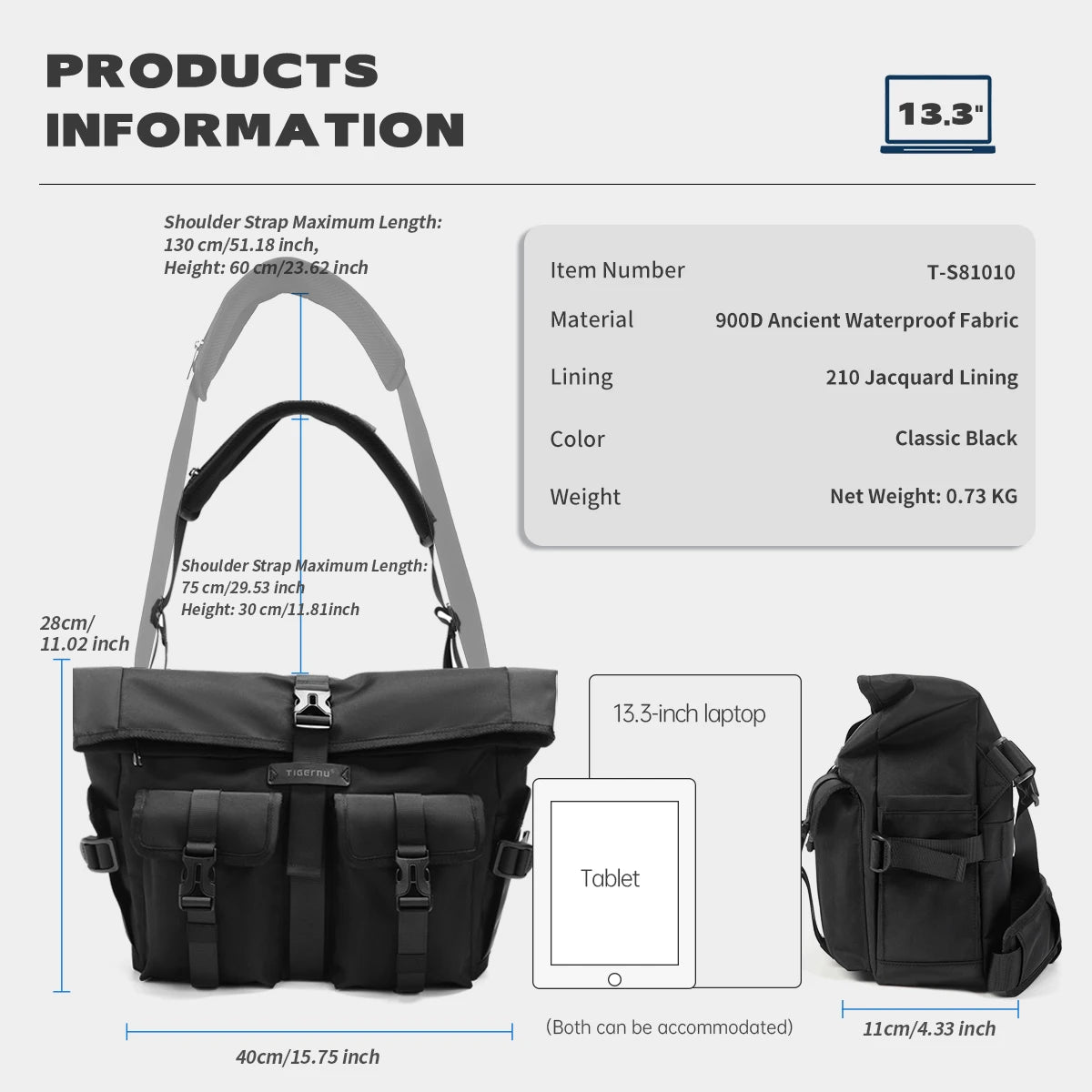 Tigernu Fashion Shoulder Bags For Men Crossbody Bags Male Expandable Bags 13.3inch Laptop Bag Messenger Bag Boys Handbag Sling