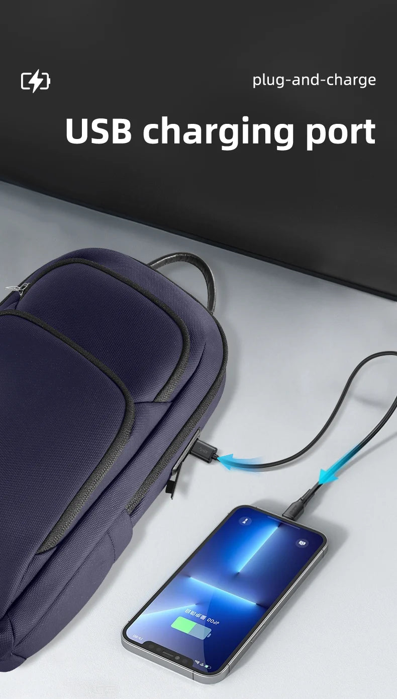 HK Multifunction Men's Shoulder Bag Oxford Crossbody Bag with USB Port Waterproof Chest Bag for Men Casual Phone Pouch SlingPack