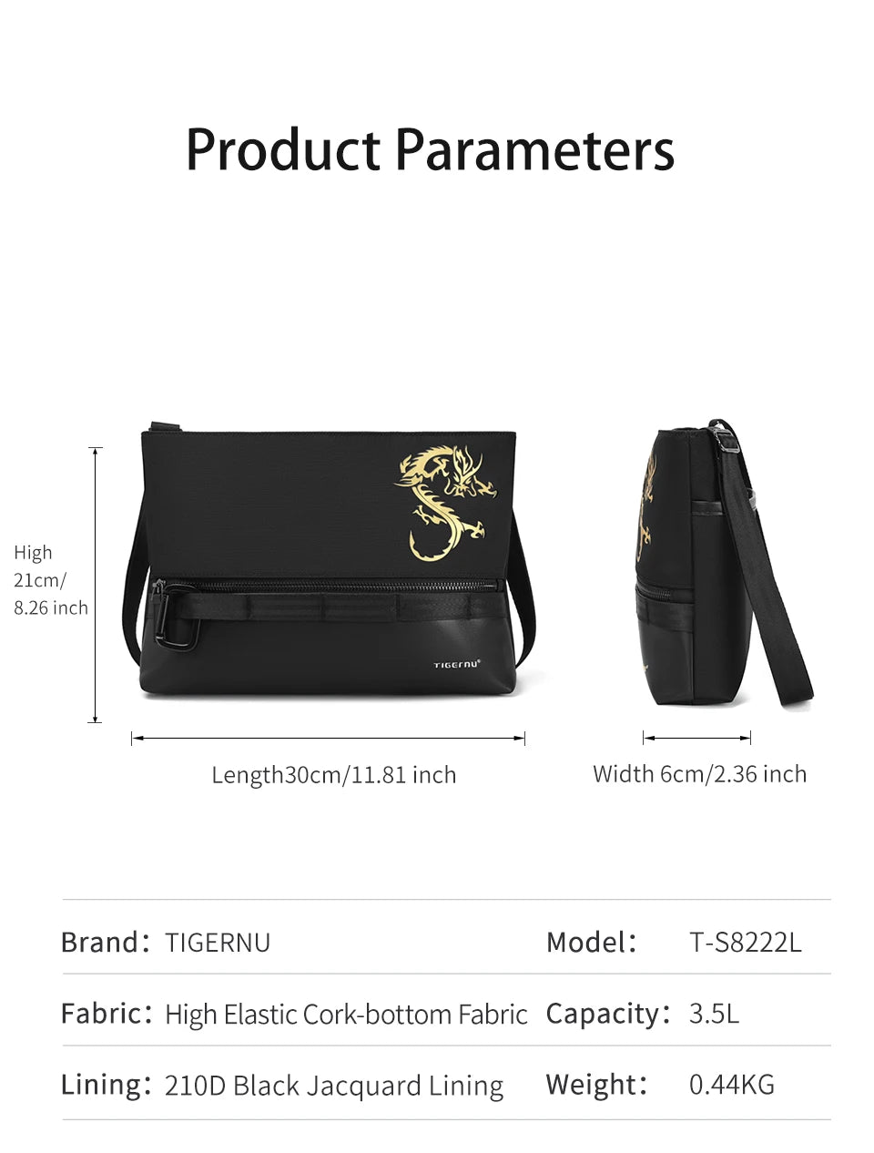 Tigernu Chinese Style Crossbody Bags For Men 9.7inch Tablet Shoulder Bags Mini Light-weight Travel Bags For Men Dragon Series