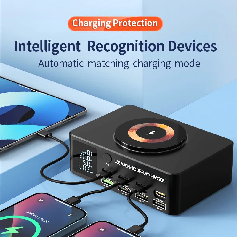 220W GaN USB Type C Fast Charger Portable QC3.0 140W Desktop Power Charging Station Charger For iPhone 16 15 Pro Max MacBook Air