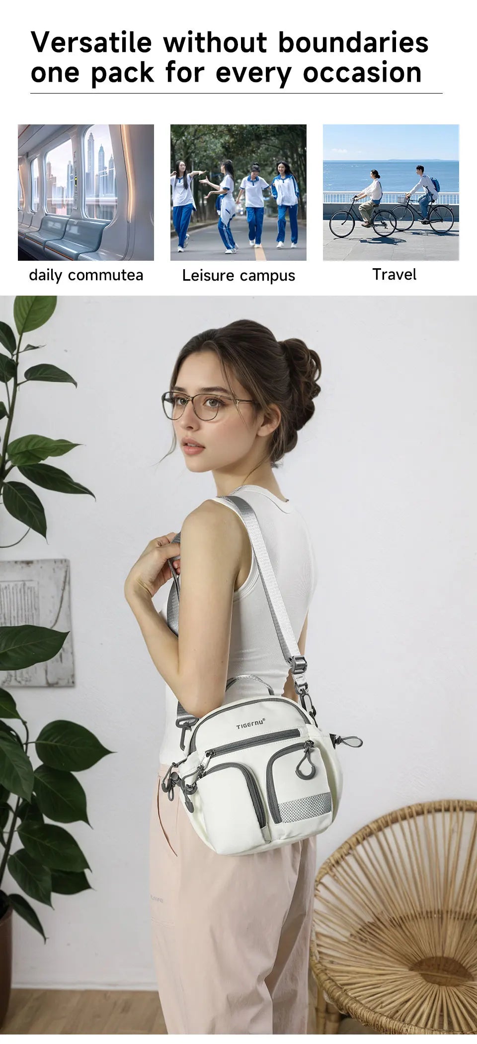 Tigernu Women Bags Casual Crossbody Bags Light Beige Bags Girls Shoulder Bags Female Commuting Bags Sling Bags Messenger Handbag