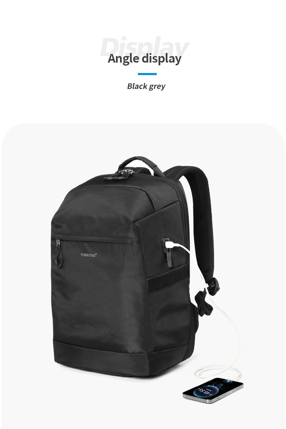 Tigernu Men's Backpack Large Capacity Travel Backpack Fashion Water Repellent USB Port School Backpack Bag Schoolbag Knapsack