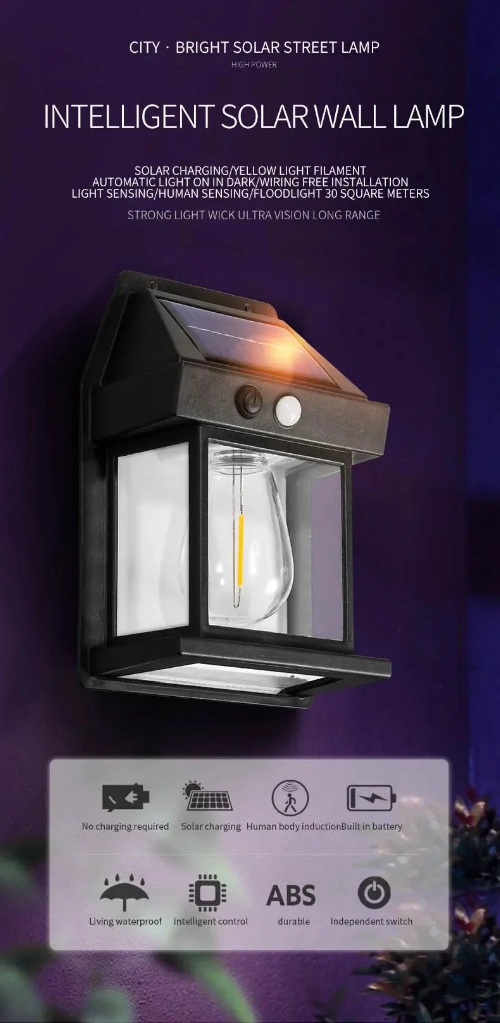 Powerful Solar Wall Light Outdoor Waterproof LED Lamp House Garden Fence Decoration Light Sensor Solar Energy Wall Lantern LED