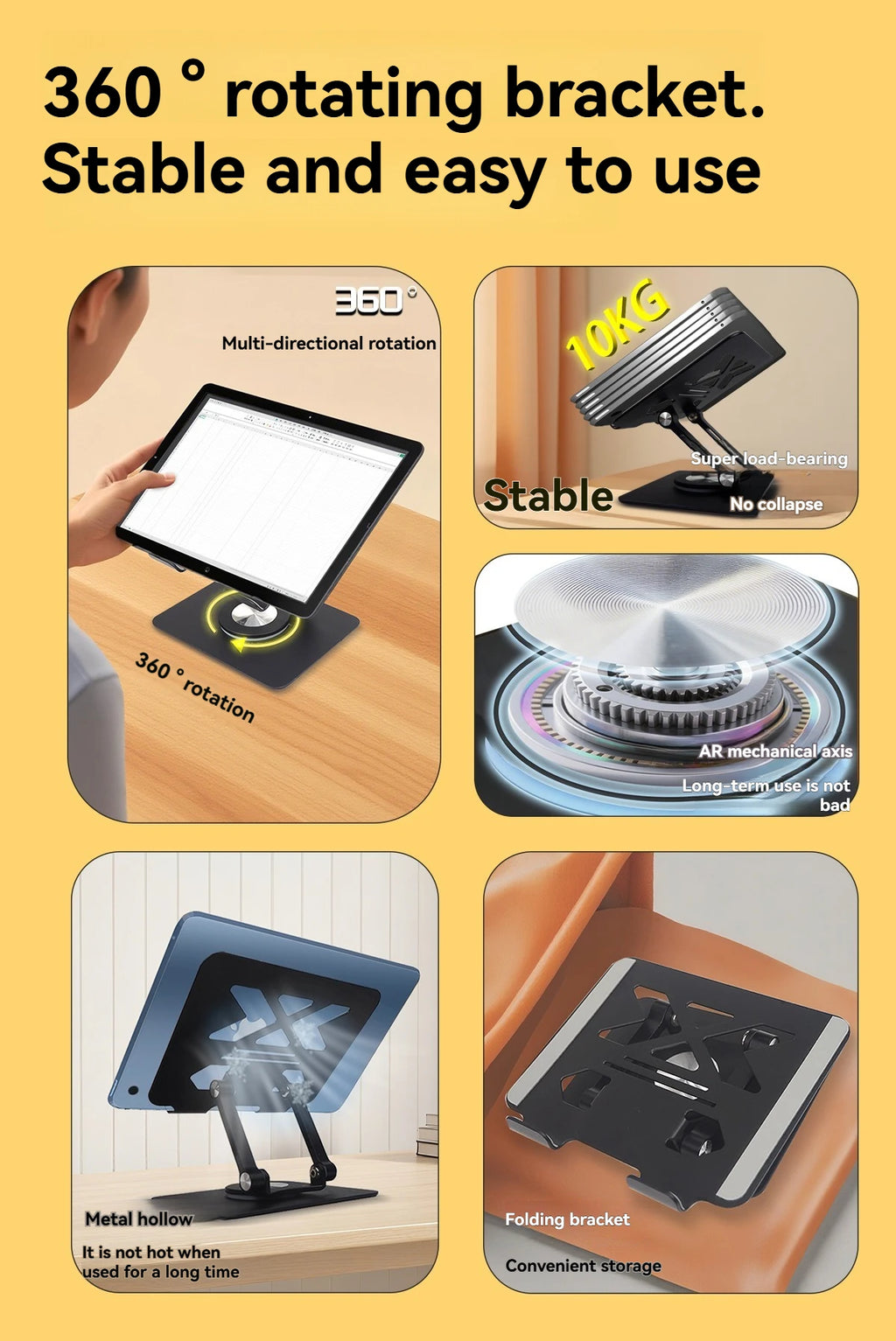 P2029 Tablet Computer Bracket 12.9-inch Aluminum Alloy Metal 360° Rotating Lifting Lazy Desktop Mobile Phone Support Bracket