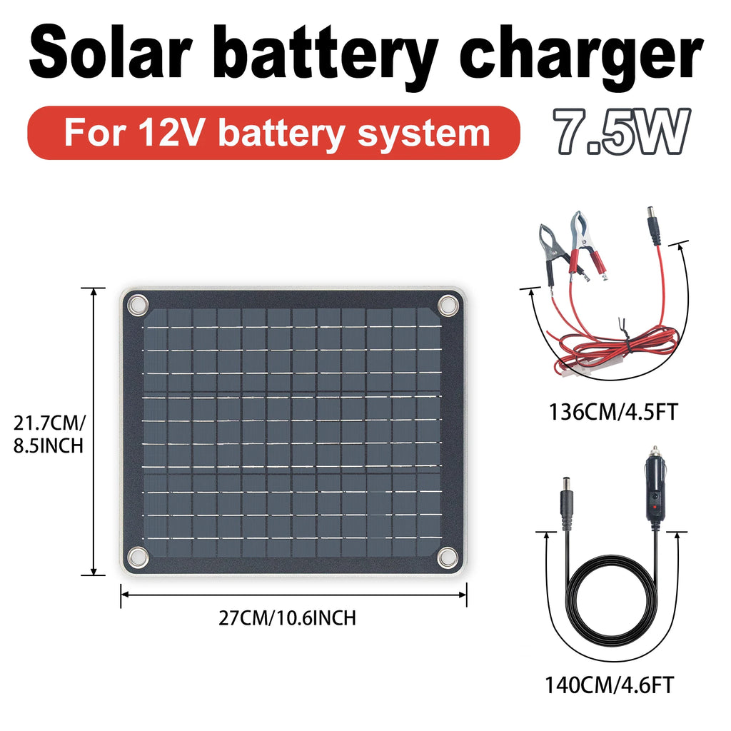LEAORLD 7.5W 12V MPPT Solar Battery Charger, Solar Panel Maintenance Device, Solar Panel Trickle Charging Kit