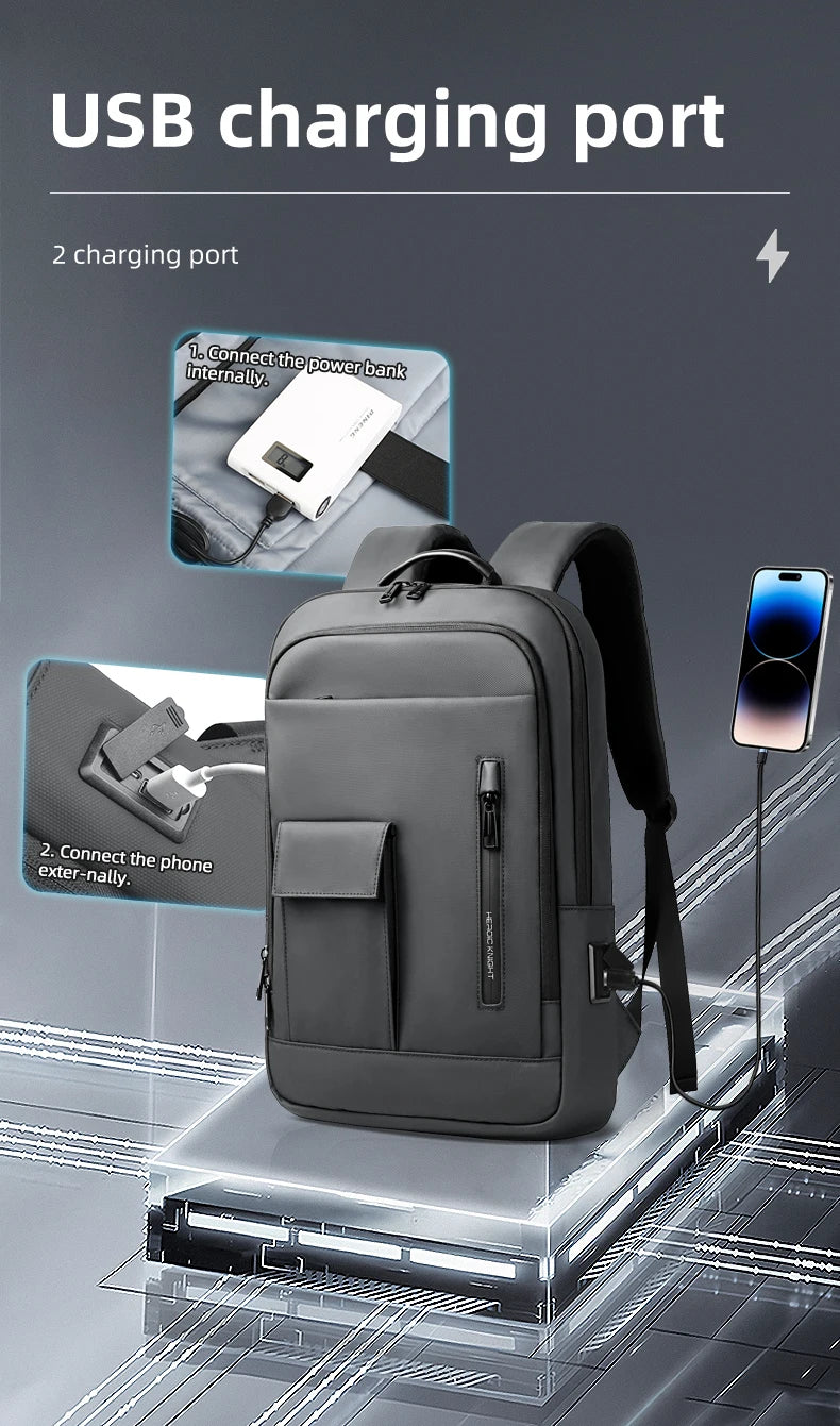 HK Lightweight Business Backpack Men Waterproof 15.6 inch Laptop Backpack with USB Port Anti-theft College Computer Bag for Work