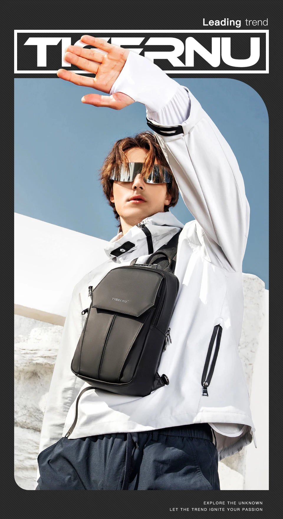 Tigernu Chest Bag Men 9.7inch IPad Pack Korean Style Shoulder Bag Waterproof Crossbody Bag Men's Anti-Theft Pack TSA