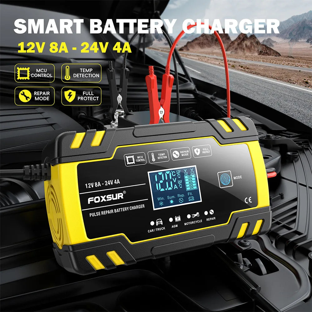 12V 24V Motorcycle Car Truck Battery Charger Repair Tool AGM Charger for Vehicle Batteries