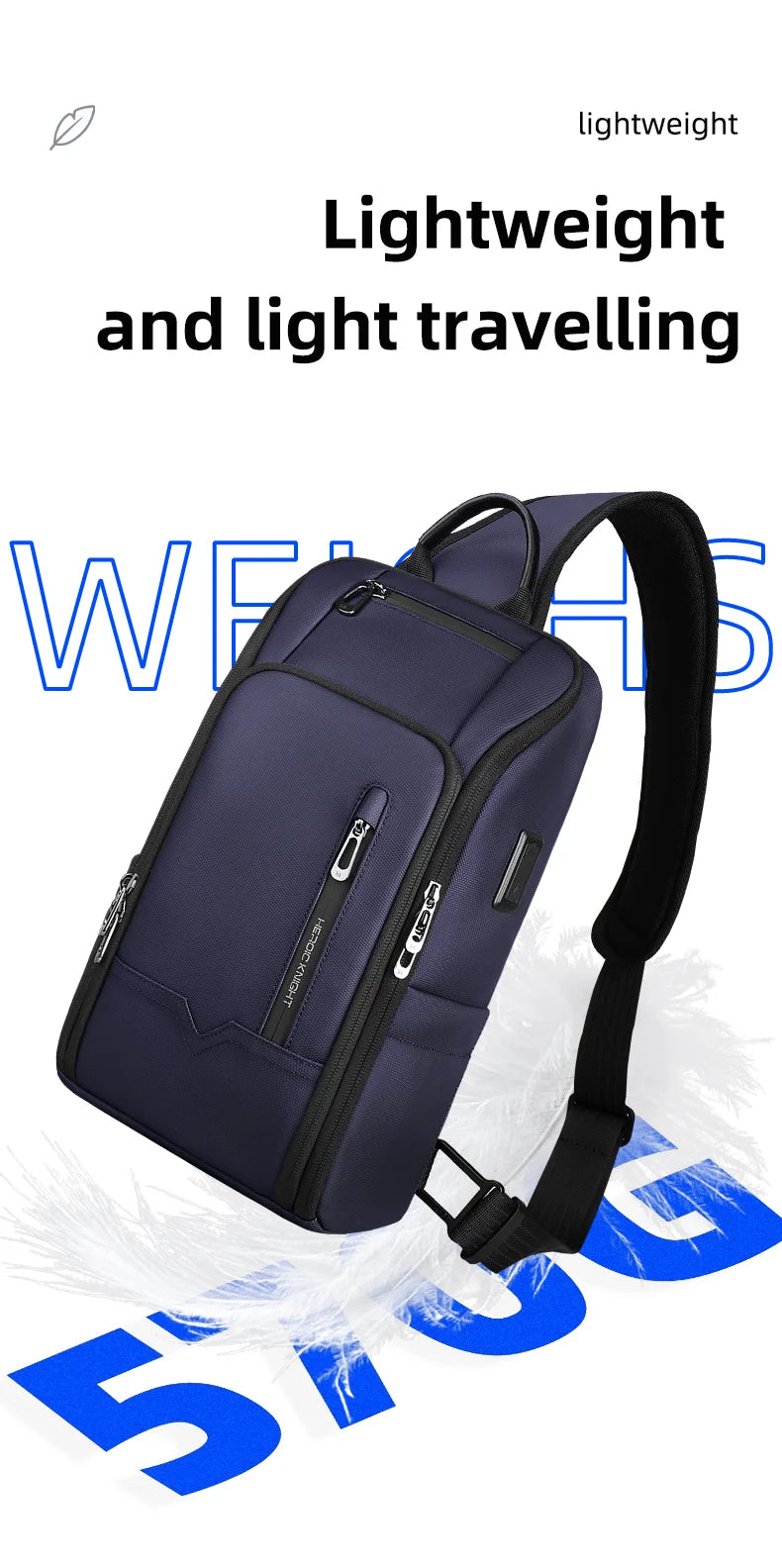 HK Minimalist Crossbody Bag Lightweight Men's Shoulder Bag With USB Port Anti-theft Business Bags for Man Waterproof Daily Pack