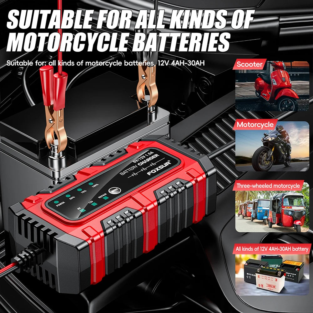 6V 12V 1.5A Smart Car Battery Charger for Lead-Acid AGM GEL Batteries (US)