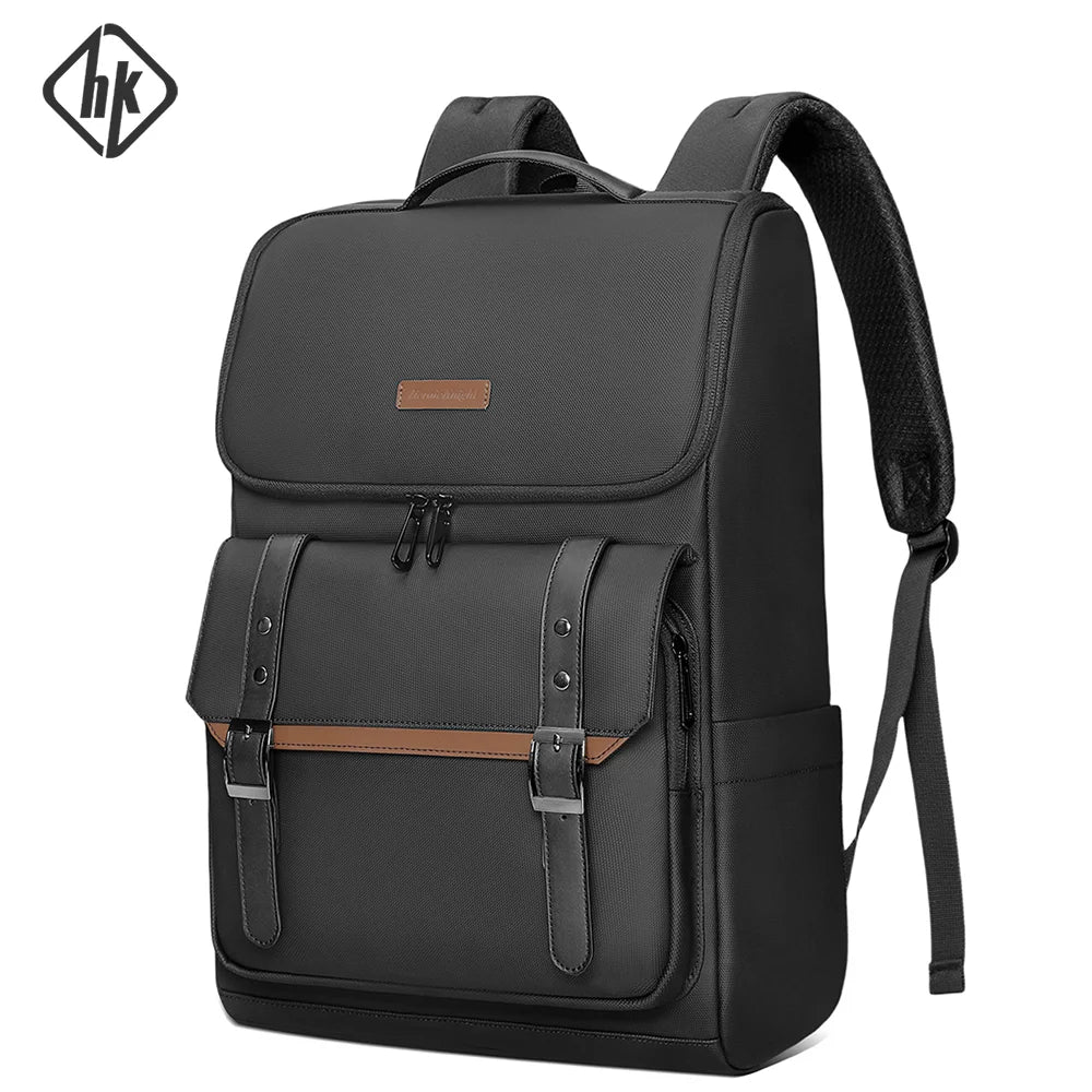 HK Vintage 17.3 inch Laptop Backpack Men Anti-theft Travel Backpack Waterproof Business Computer Bag Daily College Daypack Male