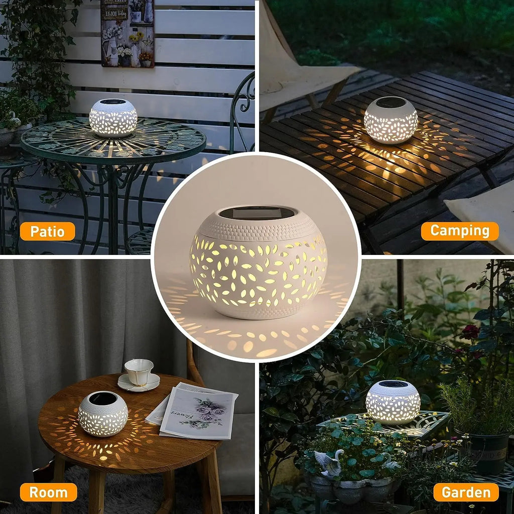 Solar Table Light Outdoor Solar Powered LED Lamp Hollowed-Out Metal Desktop Decorative Lantern Patio Garden light Desktop Light