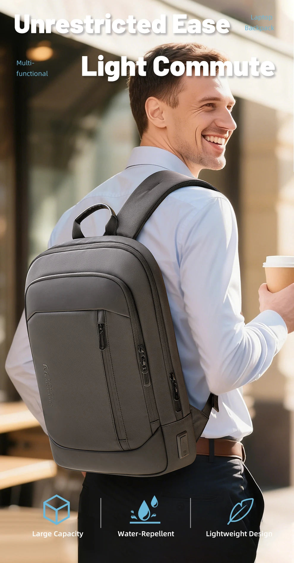 HK Lightweight Men's Business Backpack 15.6 inch Laptop Backpack with USB Port AntiTheft Waterproof Backpack Computer School Bag