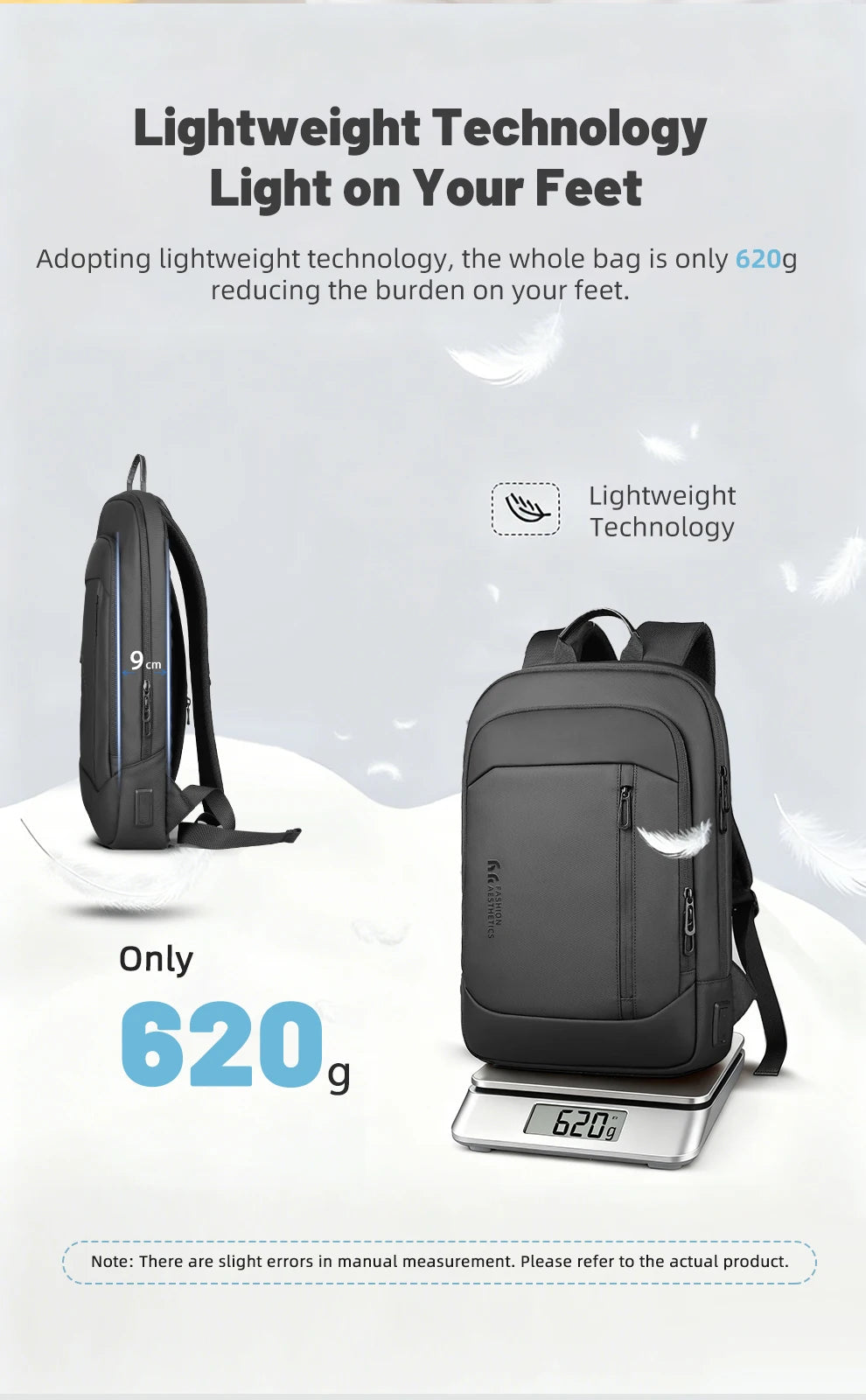 HK Slim 15.6" Laptop Backpack for Men Lightweight Business Backpack Anti-Theft Waterproof Travel School Men's Bag with USB Port