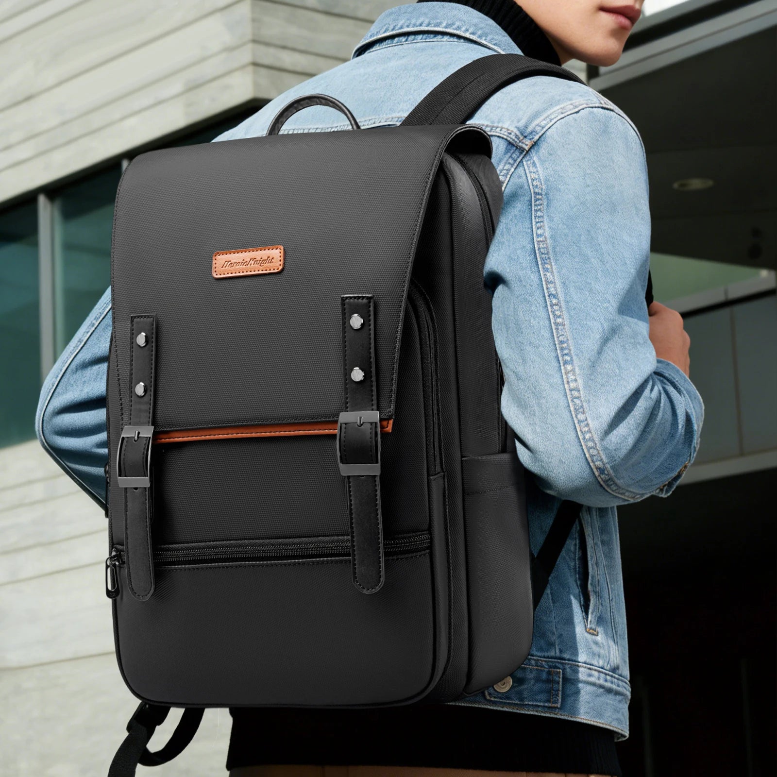 HK Vintage Backpack for Men 15.6 inch Laptop Backpack with Magnetic Flap Waterproof Travel Commuter Bag College Bookbag Daypack