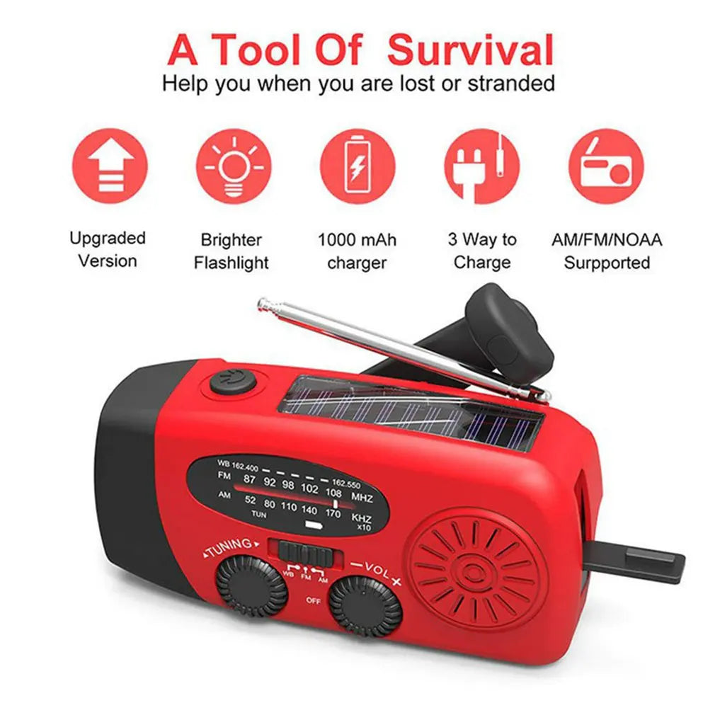 Outdoor Camping Emergency Radio Solar Hand Crank Dynamo Radio FM/AM/NOAA 2000Mah Phone Charger Power Bank Flashlight SOS