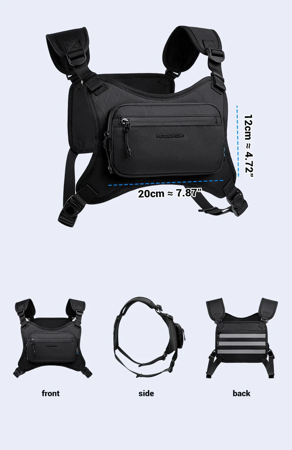 HK Running Vest Chest Bag for Men Lightweight Chest Rig Pack Male Outdoor Waterproof Cycling Training Pack with Reflective Strip