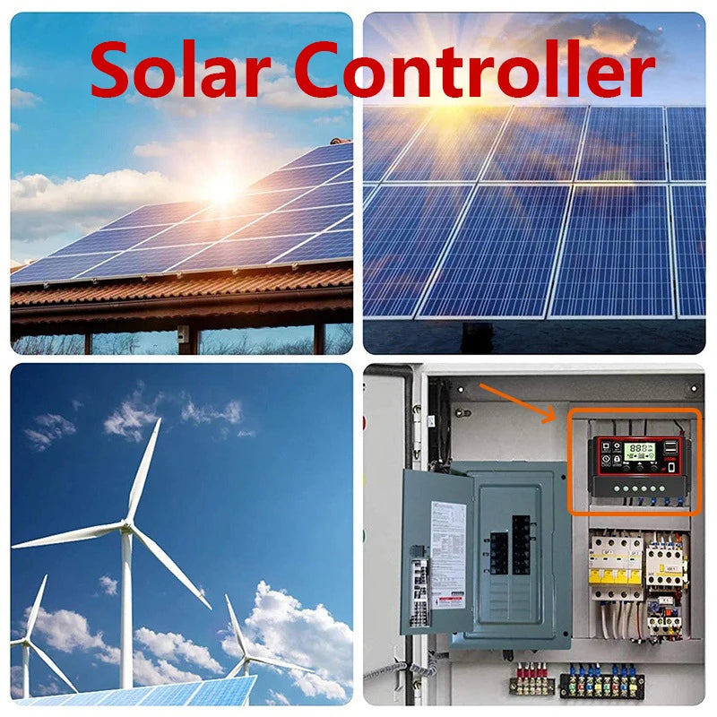 Solar Charge Controller 10A/20A/30A/40A/50A/60A/80A/90A/100A USB LCD Display 12V 24V Panel Charger Regulator with Load