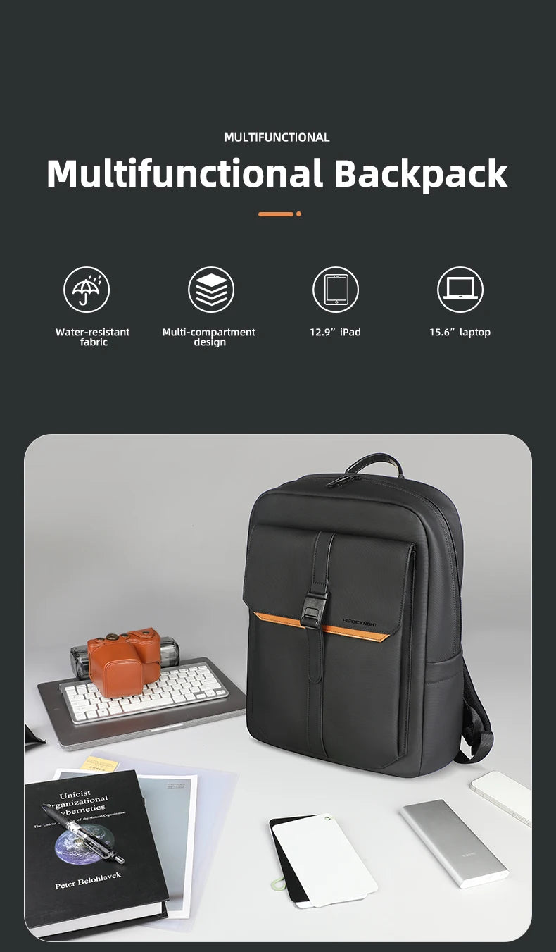 HK Stylish Business Backpack for Men Waterproof 15.6 inch Flap Laptop Backpack Multiple Pockets Casual Daypack for Work School