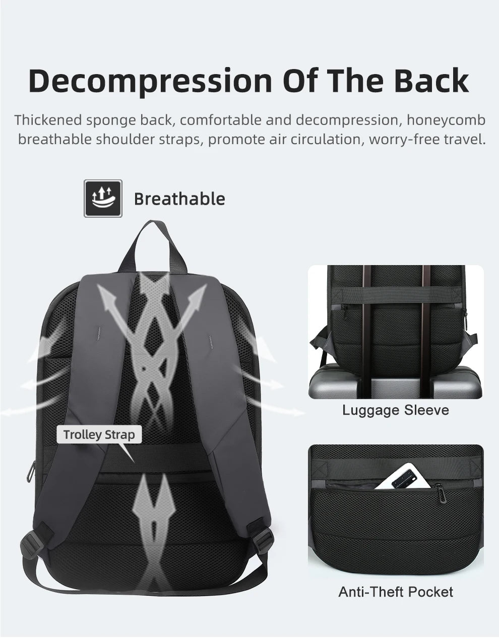 HK Business Backpack for Men 17 Inch Laptop Backpack with USB Port Slim Expandable Waterproof Travel Bag Large Work Computer Bag