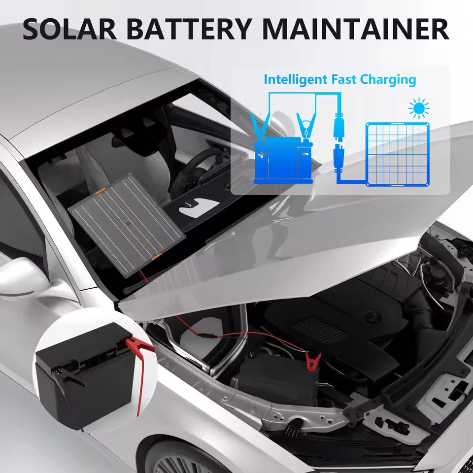Solar Car Battery Charger Maintainer 12V Waterproof Portable Solar Trickle Charger for Car Truck Boat Lawn Mower RV