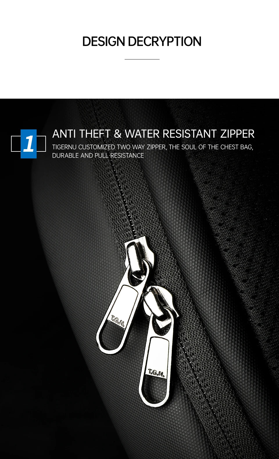 Tigernu Fashion Chest Bags Men High Quality Crossbody Bag Splashproof Chest Bag Anti-theft USB Charging Casual Shoulder Bag Male