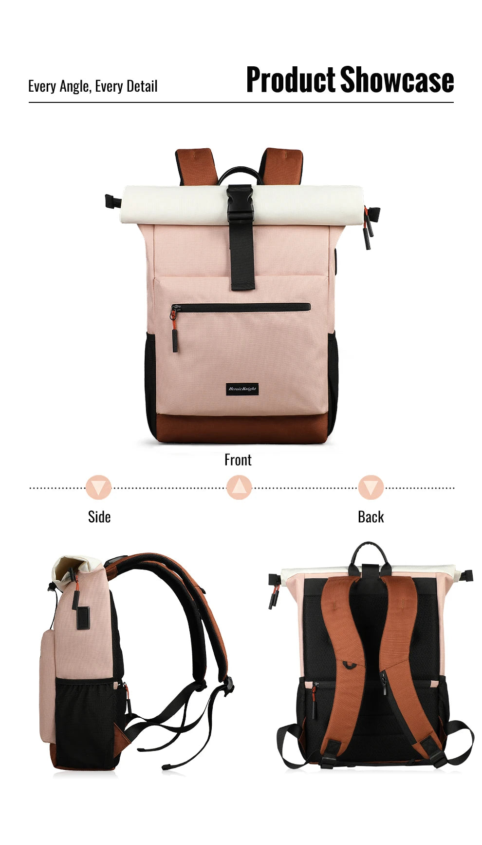 HK Expandable Travel Backpack Roll-top Laptop Backpack for Women Waterproof 15.6 inch Computer School Bags with USB Port Daypack