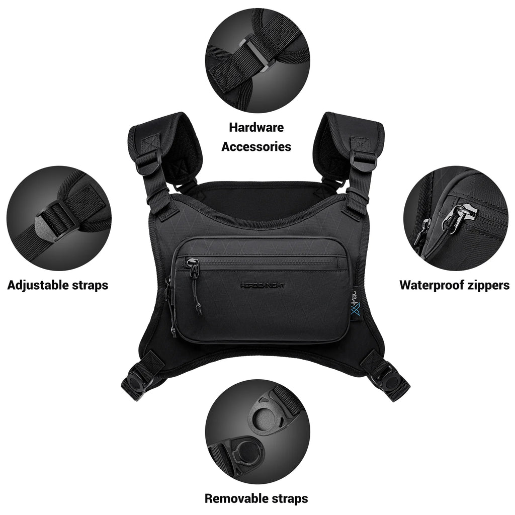 HK Outdoor Chest Bag Unisex Running Cycling Chest Pack Workouts Sports Chest Rig Pack for Men and Women Waterproof X-PAC Fabric