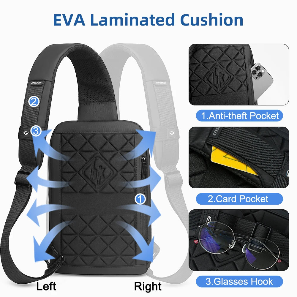 HK Lightweight Shoulder Bag USB Charging Camouflage Crossbody Bag for Men Casual Outdoor Running Sling Bags With Earphone Jack