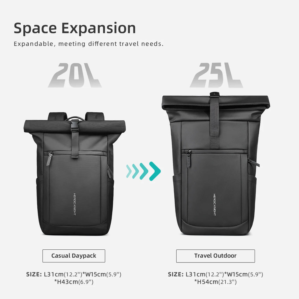 HK Multifunctional Travel Backpack for Men Large Roll-top Hiking Backpack Waterproof 15.6 Inch Laptop Bag Outdoor Sport Rucksack