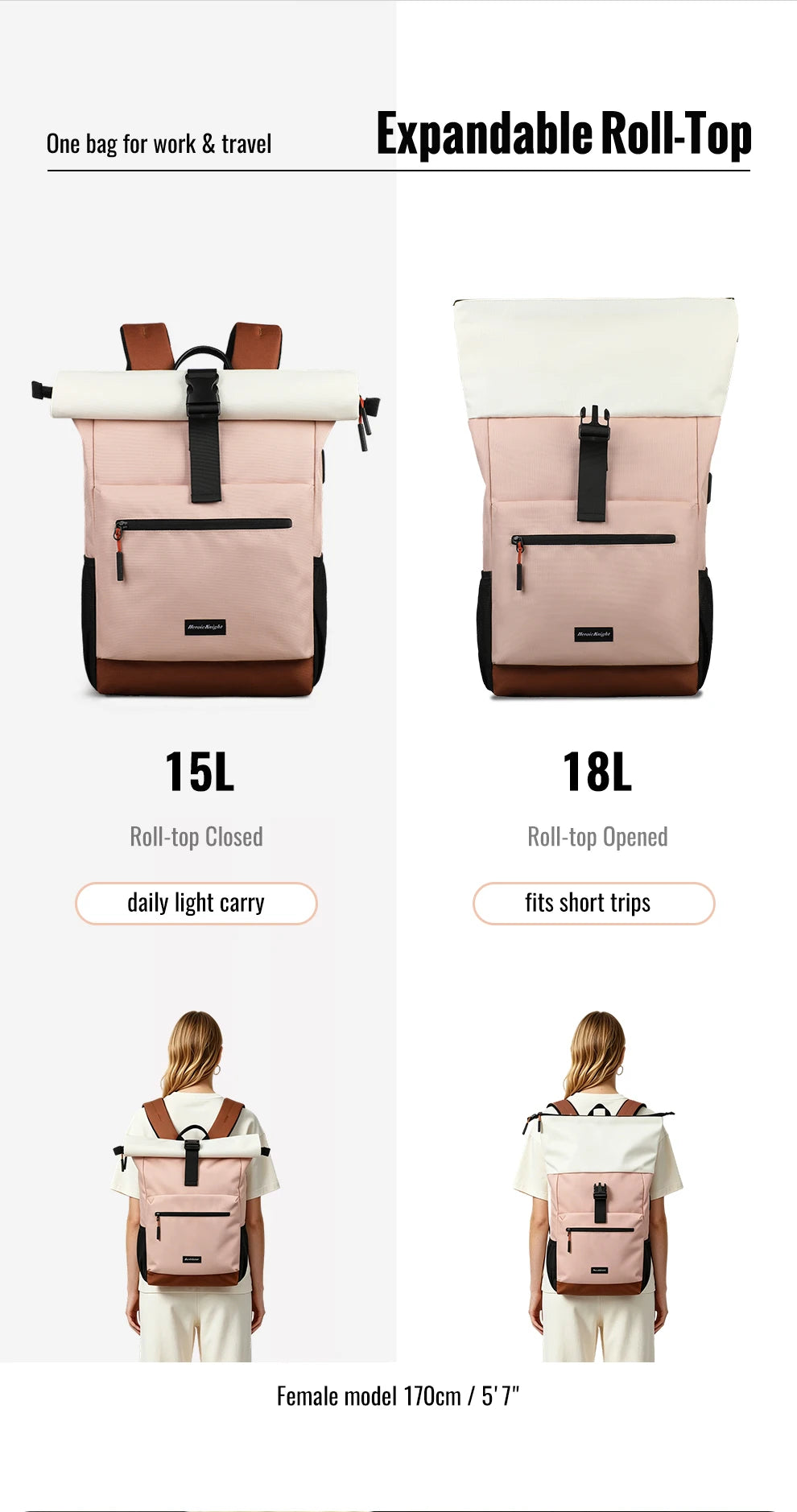 HK Multifunction Backpack for Women 15.6 inch Laptop Notebook Backpack Expandable School Bag Large Capacity Travel Daypack Pink